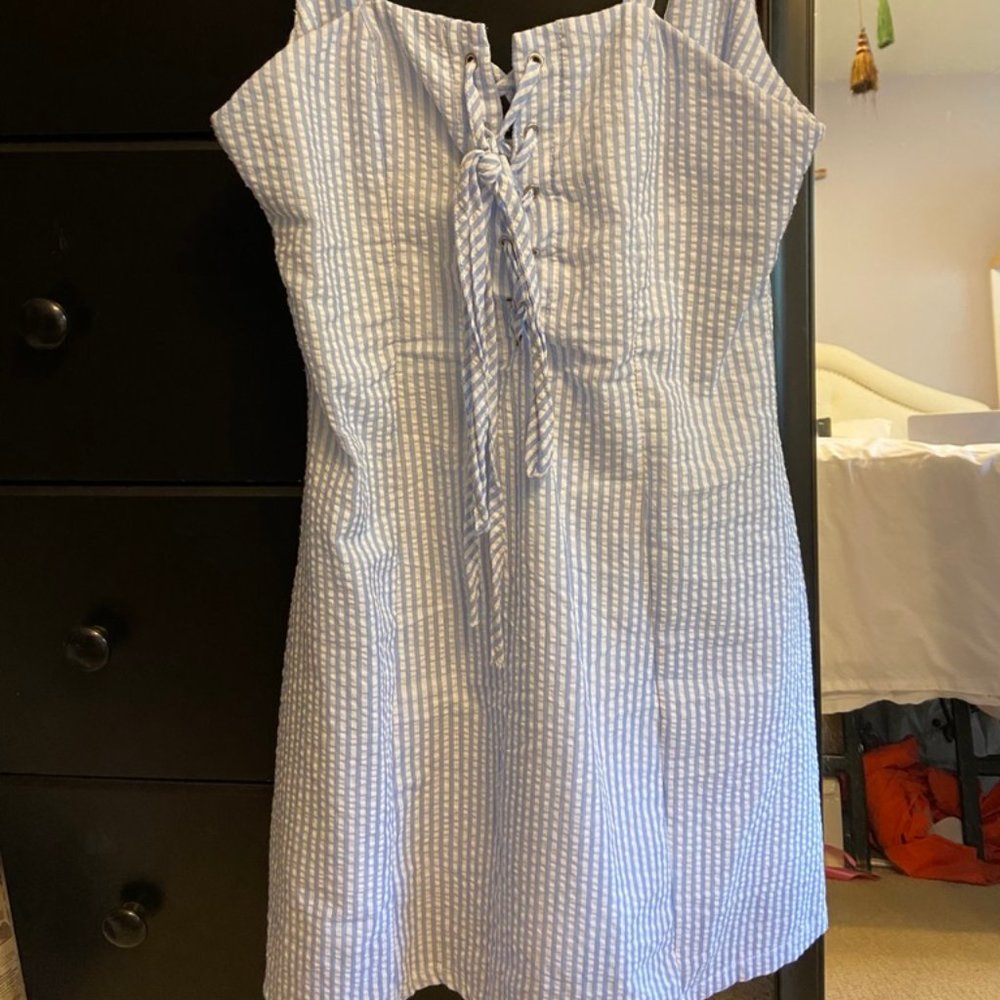 Blue seersucker dress